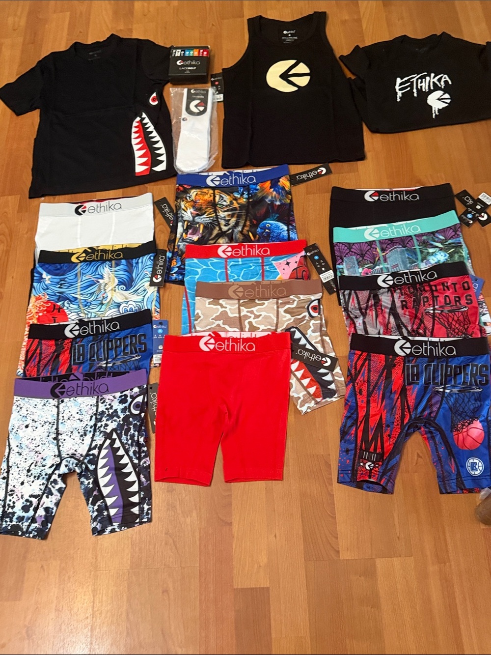 ethika Boys Size Medium Birthday Gift lot, 12 staples, 3 shirt, 8 lacebelt 1sock
